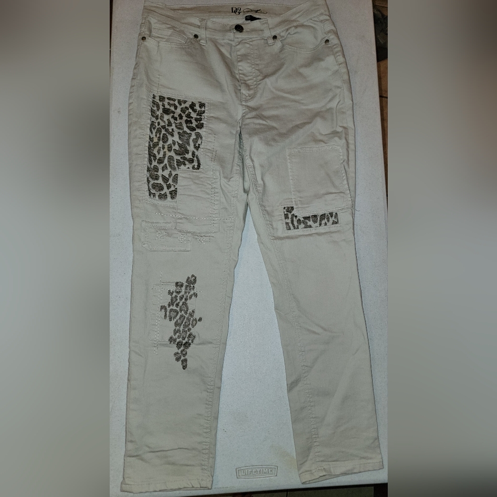 Leopard Patch Beige Women's Jeans Size 12 Stretch